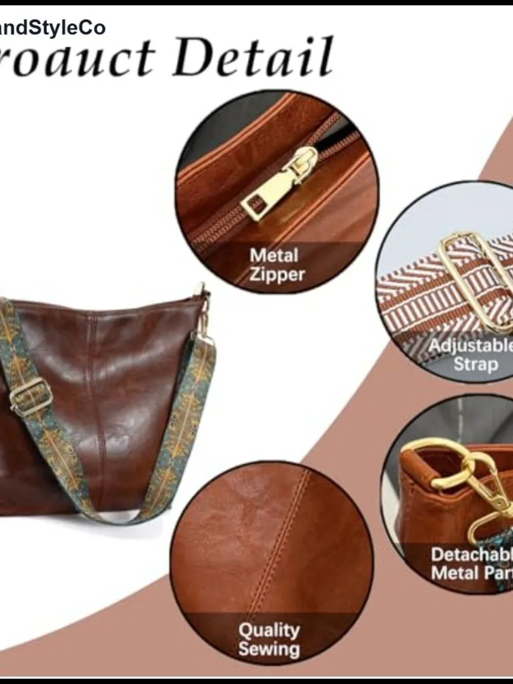 Vegan Leather Hobo Crossbody Bag with Zipper Shoulder Purse